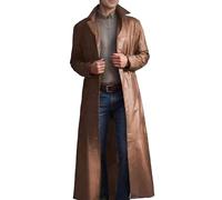 OULIWANGLUO Ledermantel Herren Lang Leder Trenchcoat Slim Fit Revers Lederjacke Einfarbig Long Leather Jacket Windbreaker (Braun,XL)
