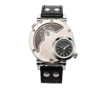 Oulm 9591 Cool Sports Edelstahlgehäuse PU-Band Dual Time Zone Herren-Quarz-Analog-Armbanduhr (schwarz)