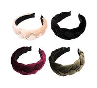 OUNONA 4 Stück Breites Haarband aus Stoff Fusselfreier Damen Haarreif Geflochtenes Stirnband Elastisches Kopfband für Gesichtswäsche und Alltag Mehrfarbig