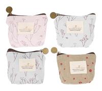 OUNONA 4 Stück Damen Münzbörse aus Canvas mit Blumenmuster im Landhausstil Leichter Münzbeutel mit Glattem Reißverschluss für Shopping und Alltag Zufällige Farbe