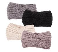 OUNONA 4 Stück Handgestricktes Garn Stirnband Ohrenschutz Wärmend Winddicht Weiches Strickhaarband für Damen Winter Sport Freizeit Weiß Schwarz