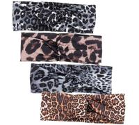 OUNONA Elastische Leopardenmuster Stirnbänder 4 Stück Weiche Stoff Haarbänder Atmungsaktive Kopfwickel Für Frauen Make up Party Sport Haarband Zubehör