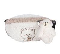 OUNONA Gürteltasche Damen Plüsch mit Bären Anhänger Bauchtasche Hüfttasche Baumwollimitat Cartoon Stickerei Aufbewahrungstasche für Reisen und Alltag