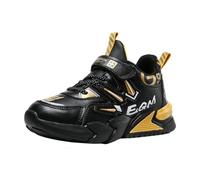 Ouoruee Kinderschuhe Wasserdichtes Leder Jungen Sportschuhe Mädchen Turnschuhe Laufschuhe Outdoor Walking Jogging Running Fitnesss Tennis rutschfest Hallenschuhe Schwarz und Gold EU 30
