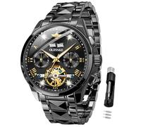 OUPINKE Automatikuhren für Herren, Skelett, mechanisch, selbstaufziehend, luxuriös, Business-Armbanduhr, Diamant, Wolframstahl, Saphirglas, Kalender, wasserdicht, leuchtend, Schwarz-1