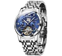 OUPINKE Herrenuhren Automatik Skelett Mechanische Armbanduhr Schwarz Zifferblatt mit Diamanten Tourbillon Wasserdicht Luminous Tag Datum Schwarz Edelstahlarmband