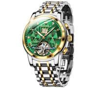 OUPINKE Herrenuhren Automatik Skelett Mechanische Armbanduhr Schwarz Zifferblatt mit Diamanten Tourbillon Wasserdicht Luminous Tag Datum Schwarz Edelstahlarmband