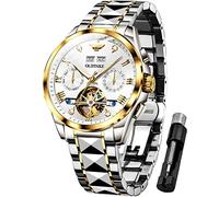 OUPINKE Herrenuhren Automatik Weiß Mechanisch Selbstaufzug Skelett Luxus Saphirkristall Diamant Wasserdicht Business Kleid Uhren Geschenke