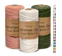 OurTop Premium Makramee Garn 3er Set, 3mm x 100m Macrame Cord Makramee Schnur Makramee Kordel, Garn für DIY Handwerk, Weben Dekoration, Hängepflanze Pflanze Aufhänger(Natur, Dunkelrosa, Armeegrün)