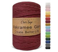 OurTop Premium Makramee Garn Burgunder, 3mm x 300m Macrame Cord Makramee Schnur Makramee Kordel, Garn für DIY Handwerk, Weben Dekoration, Hängepflanze Pflanze Aufhänger