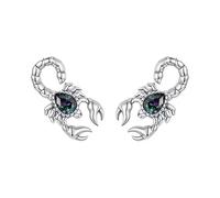 Ouruiba Skorpion-Ohrstecker aus 925er Silber mit Kristall in Tropfenform, Punk, Gothic, Schmuck, Halloween, für Herren und Damen