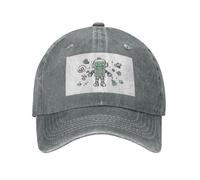 Ousika Line Robot Baseballkappe für Herren und Damen, gewaschene Baumwolle, Denim, verstellbar, Baseballmütze, Grau, L/Einheitsgröße