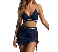 OUSIMEN Damen Bikini Badeanzug Set Sexy Badeanzug Bademode Hohe Taille Farbblock Zweiteiliger Kordelzug Badeanzüge Bikinis für Frauen
