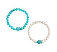 Outanaya 2 Stück Damen Stretch Armband mit Runden Türkisfarbenen Perlen und Schildkröten Charme Elastisches Schmuckstück für Alltag und Geschenk