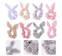Outanaya Elastische Haargummis Zufällige Farbe 8 Stück mit Schleife und Hasenohren als Haarband oder Armband aus Stoff im Bunten Design für Mädchen und Frauen