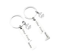 Outanaya Kreativer Schlüsselanhänger Stilvolles Taschenaccessoire aus Edelstahl 2 Stück in Silber mit Unserem Ersten Zuhause Motiv als Geschenk zum Einzug
