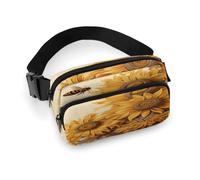 Outdoor-Brusttasche für Herren, Bienen und Sonnenblumen auf altem Papier, bedruckt, mit großer Außentasche und seitlichen Netztaschen, geeignet für Männer und Frauen, Reisen, Wandern, lässiger