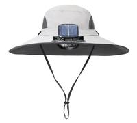 Outdoor-Solar-Fan-Hut mit starker Brise, Sonnenschutz, sportlich, kühlend, Kopfbedeckung für heißes Wetter, Outdoor-Aktivitäten, hellgrau, Einheitsgröße