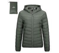 Outdoor Ventures Damen Steppjacke Leichte Packbare Übergangsjacke Warme Winterjacke mit Kapuze für Frauen Gefüttert Pufferjacke mit Taschen für Freizeit Wandern Reisen Armeegrün 3XL
