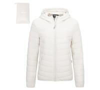 Outdoor Ventures Damen Steppjacke Leichte Packbare Übergangsjacke Warme Winterjacke mit Kapuze für Frauen Gefüttert Pufferjacke mit Taschen für Freizeit Wandern Reisen Creme Weiß 2XL