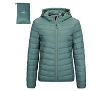 Outdoor Ventures Damen Steppjacke Leichte Packbare Übergangsjacke Warme Winterjacke mit Kapuze für Frauen Gefüttert Pufferjacke mit Taschen für Freizeit Wandern Reisen Achatgrün L