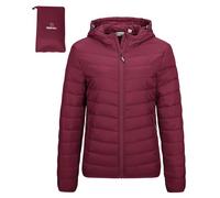 Outdoor Ventures Damen Steppjacke Leichte Packbare Übergangsjacke Warme Winterjacke mit Kapuze für Frauen Gefüttert Pufferjacke mit Taschen für Freizeit Wandern Reisen Weinrot S