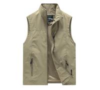 Outdoor Weste Herren Sommer - Herren Weste Sommer Leicht Elegant, Leichte Outdoor-lässige modische Stehkragenjacke ärmellos für den Alltag im Frühling Sommer und Herbst (Khaki L)