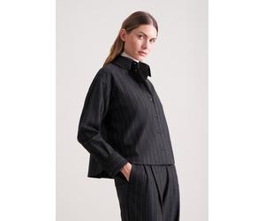 Outdoorbluse SEIDENSTICKER, Damen, Gr. XL (42), schwarz-weiß (grau), 39% Wolle, 33% Polyester, 14% Viskose, 13% Polyamid, 1% Elasthan, bedruckt, unifarben, oversize, ohne Ausschnitt, Blusen, 1/1 Krage