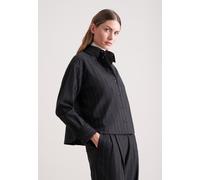 Outdoorbluse SEIDENSTICKER, Damen, Gr. XXL (44), schwarz-weiß (grau), 39% Wolle, 33% Polyester, 14% Viskose, 13% Polyamid, 1% Elasthan, bedruckt, unifarben, oversize, ohne Ausschnitt, Blusen, 1/1 Krag