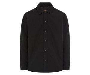 Outdoorhemd BOSS ORANGE "Locky 2", Herren, Gr. M, N-Gr, schwarz (schwarz001), Web, Obermaterial: 58% Polyamid, 42% Polyester, unifarben, oversize normal, Rundhals, Manschette mit Druckknopf,mit Schlit