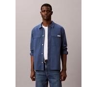 Outdoorhemd CALVIN KLEIN "Overshirt LS COTTON NYLON UTI", Herren, Gr. XL, N-Gr, schwarz denim, Web, Obermaterial: 78% Baumwolle, 20% Nylon, 2% Elasthan, unifarben, bequem normal, Rundhals, 1-Knopf-Man