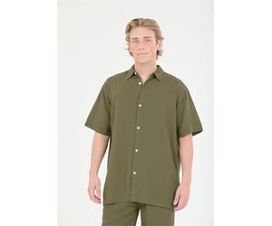 Outdoorhemd CRUZ "Micky", Herren, Gr. 5XL, US-Größen, grün (dunkelgrün), 55% Leinen, 45% Viskose, unifarben, ohne Ausschnitt, Hemden, im zeitlos-eleganten Look (93300008-5XL) dunkelgrün