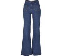 Outdoorhose URBAN CLASSICS "Urban Classics Damen Ladies Vintage Flared Denim Pants", Damen, Gr. 26, Normalgrößen, tiefblau washed, 98% Baumwolle, 2% Elasthan, unifarben, loose fit, Hosen Outdoorhose (
