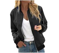 Outdoorjacke Damen Pilotenjacke Damen Blouson Jacke Herbstjacke Leichte Casual Liegerjacke mit College-Kragen Bomberjacke mit Taschen XL Black