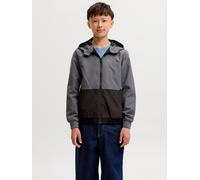 Outdoorjacke JACK & JONES JUNIOR "JJERUSH wasserabweisend, mit Kapuze, mattes Finish", Jungen, Gr. 140, turbulence detail:schwarz, weiß blocking, Web, Obermaterial: 100% Polyester, normal normal, Bünd