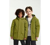 Outdoorjacke JACK WOLFSKIN "CANVEY JKT KIDS", Kinder, Gr. 152, grün (khakigrün), Obermaterial: 100% Polyester. Füllung: 100% Polyester. Futter: 100% Polyester, Jacken Outdoorjacke, für Kinder, mit Kap