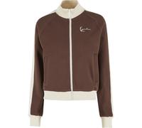 Outdoorjacke KARL KANI "Karl Kani Signature Sidestripe Trackjacket", Damen, Gr. S, braun (schwarz braun, sanftes weiß), 55% Polyester, 39% Baumwolle, 6% Elasthan, unifarben, normal, amerikanischer Aus