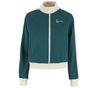 Outdoorjacke KARL KANI "Karl Kani Signature Sidestripe Trackjacket", Damen, Gr. S, grün (dunkelgrün, sanftes weiß), 55% Polyester, 39% Baumwolle, 6% Elasthan, unifarben, normal, amerikanischer Ausschn