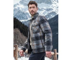 Outdoorjacke LERROS "Karierte Outdoor-Hemdjacke in Woll-Optik", Herren, Gr. M, platinum grau, 100% Polyester, Jacken Outdoorjacke (15186120-M) platinum grau