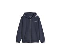Outdoorjacke MARC O'POLO "aus softem Bio-Baumwoll-Sweat", Kinder, Gr. 140, blau, Obermaterial: 100% Baumwolle, unifarben, regular fit, Rippbündchen, Jacken Outdoorjacke (30150610-140) blau