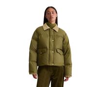 Outdoorjacke MARC O'POLO "im Barnjacket-Stil aus recyceltem Polyester", Damen, Gr. 32, mossy olive, Obermaterial: 100% Polyester; Füllung: 80% Daune, 20% Feder, unifarben, regular fit, Jacken Outdoorj