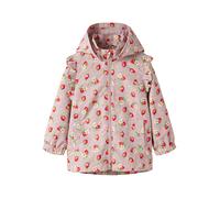 Outdoorjacke NAME IT "NMFMAXI JACKET LI FRILL AOP", Mädchen, Gr. 110, keepsake lila aop:1 strawberry, Web, Obermaterial: 100% Polyester, bedruckt, Po-bedeckend, elastischer Bund, Jacken Outdoorjacke (