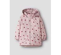 Outdoorjacke NAME IT "NMFMAXI JACKET PA AOP NOOS", Mädchen, Gr. 86, violet ice aop:3 heart, Web, Obermaterial: 100% Polyester, bedruckt, normal, elastischer Bund, Jacken Outdoorjacke, Kunstfaser, wass