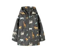 Outdoorjacke NAME IT "NMMMAX JACKET LI AOP NOOS", Jungen, Gr. 110, schwarzened pearl aop:5 safari, Web, Obermaterial: 100% Polyester, bedruckt, normal, elastischer Bund, Jacken Outdoorjacke, reflektie