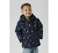 Outdoorjacke NAME IT "NMMMAX PA JACKET REF AOP NOOS", Jungen, Gr. 116, schwarz sapphire aop:ref dino, Web, Obermaterial: 100% Polyester, bedruckt, hüftlang, Rippbündchen, Jacken Outdoorjacke (47467768