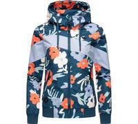 Outdoorjacke RAGWEAR "Nuggie Block Flower", Damen, Gr. S (36), blau (petrol), Außenmaterial: 100% Polyester; Innenfutter: 100% Polyester, gerade hüftbedeckend, eng Rippstrickbündchen, Jacken Outdoorja