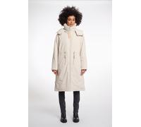 Outdoorjacke RINO & PELLE "QUINTE", Damen, Gr. 46, beige (birch), Web, Obermaterial: 100% Polyester, unifarben, ausgestellt knielang, Rundhals, Jacken Outdoorjacke, mit Kapuze und Kordelzug an der Tai