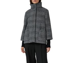 Outdoorjacke S.OLIVER BLACK LABEL, Damen, Gr. 36, schwarz (grau, schwarz karo), Web, Obermaterial: 63% Polyamid, 37% Polyester. Futter: 100% Polyester, kariert, lässig geschnitten hüftbedeckend, Rundh