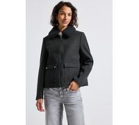 Outdoorjacke STREET ONE, Damen, Gr. 34, blau (obsidian blau), Stoff, 90% Polyester, 10% Viskose, unifarben, normal normal, V-Ausschnitt, normaler Saum, Jacken Outdoorjacke, in Woll-Optik (43931362-34)