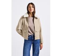 Outdoorjacke STREET ONE, Damen, Gr. 42, beige (soft sand meliert), Stoff, 90% Polyester, 10% Viskose, unifarben, normal normal, V-Ausschnitt, normaler Saum, Jacken Outdoorjacke, in Woll-Optik (6705624
